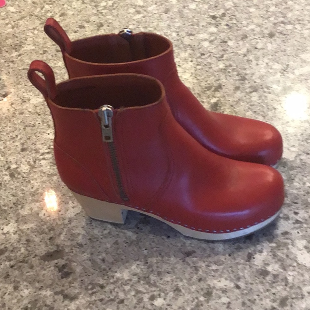Swedish Hasbeens Cherry Red Ankle Booties